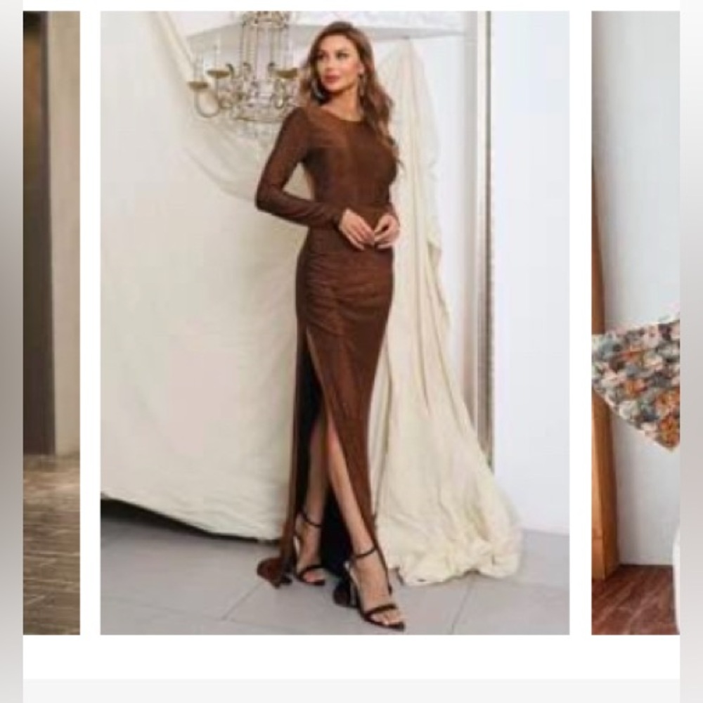 SHEIN- Missord Ruched Side Slit Hem Backless Glitter Prom Dress
